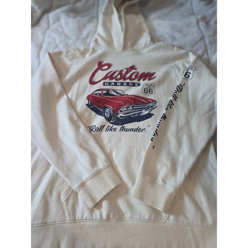 Thereabouts Boys Husky Hoodie Cream Custom Garage Route 66 Car Graphic 18/20H